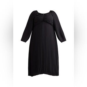 Women’s Terra & Sky Black Long Sleeve Pleated Dress